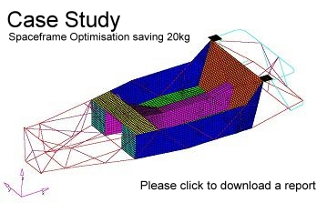 Optimisation study of a spaceframe to reduce mass by 20kg whilst improving upon NVH, handling and durability requirements. Download to find out more.
